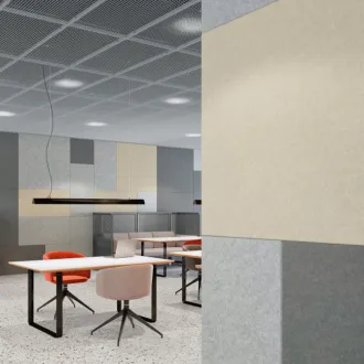 noise buffered wall panels in an open office space