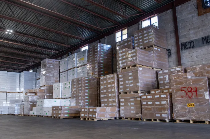 Stack of boxes and packages in a warehouse